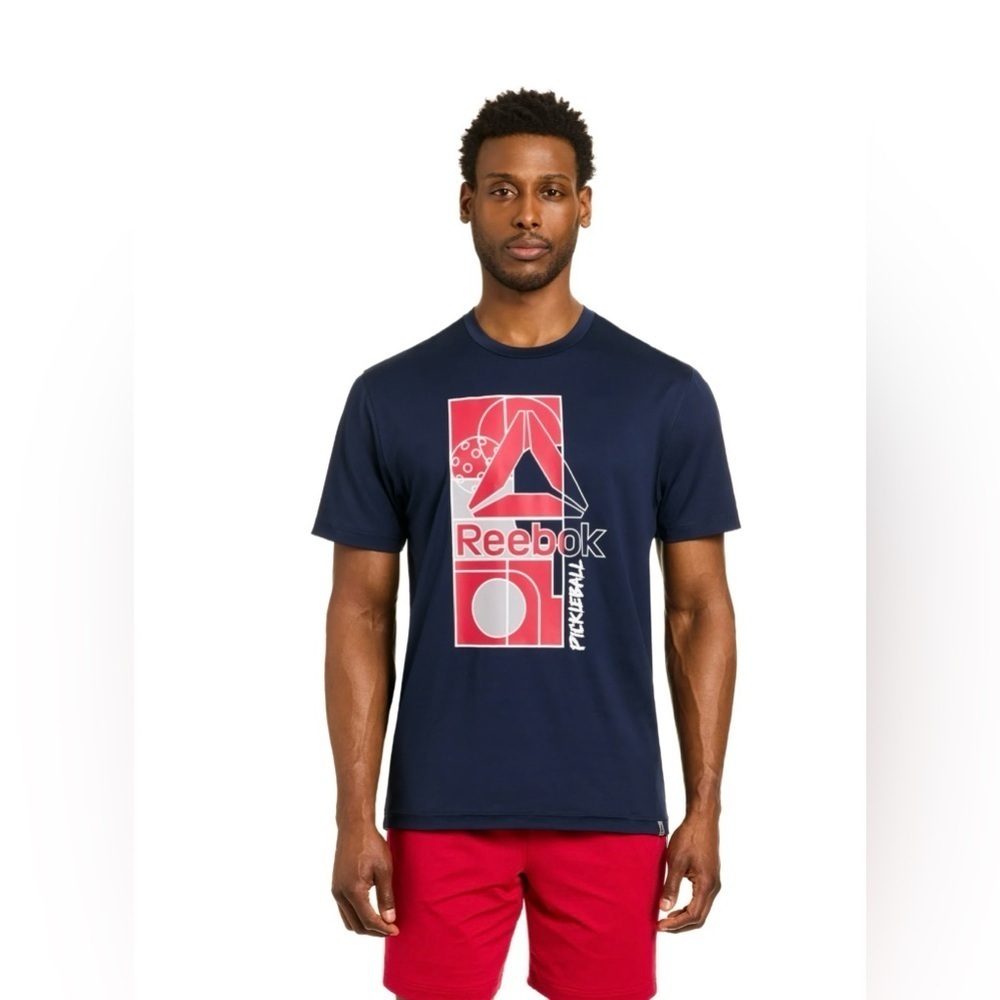 Reebok Men's Navy and Red Graphic Tee
